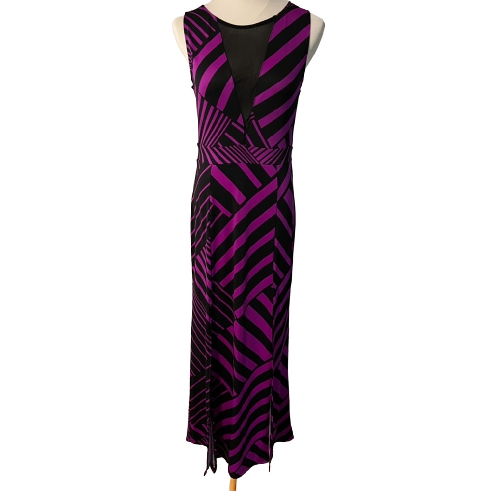 Sleeveless Maxi Dress in Black & Magenta